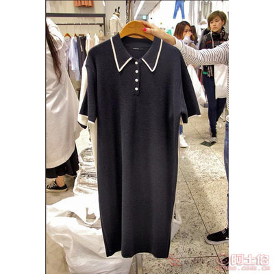 韓版時尚POLO領針織連衣裙 春夏寬松大碼新風尚
